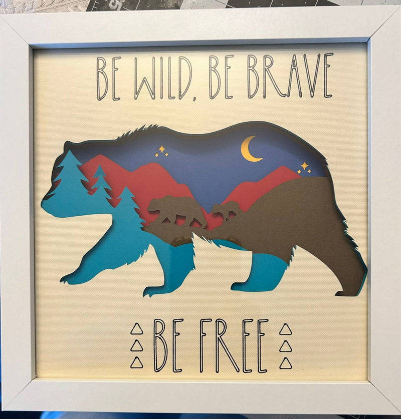 Handmade layered paper shadow box with a bear, a retirement gift idea from Kathy’s Card-tel