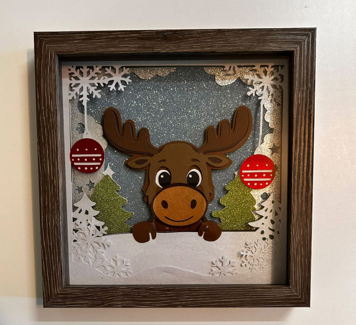 Handmade Christmas moose layered shadow box