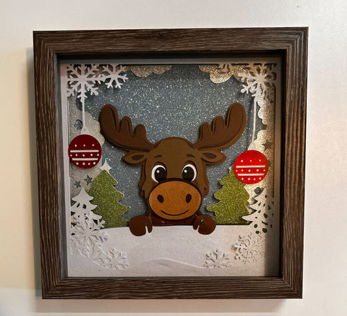Handmade Christmas moose layered shadow box