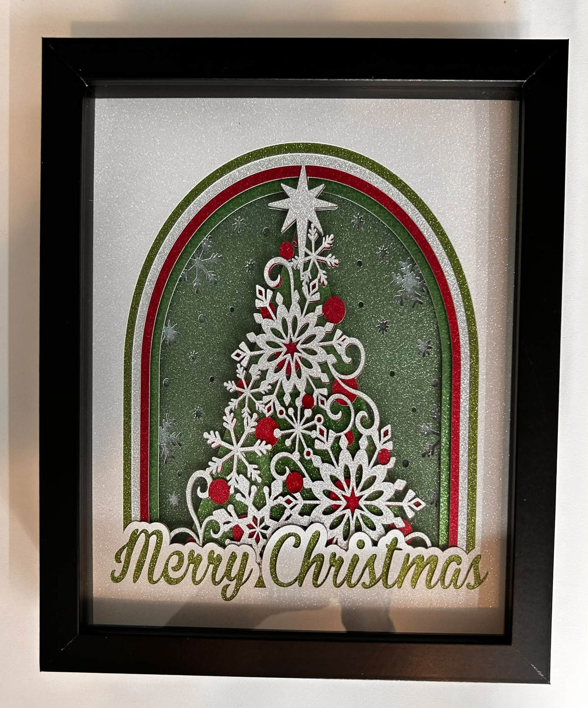 Handmade Merry Christmas tree layered shadow box