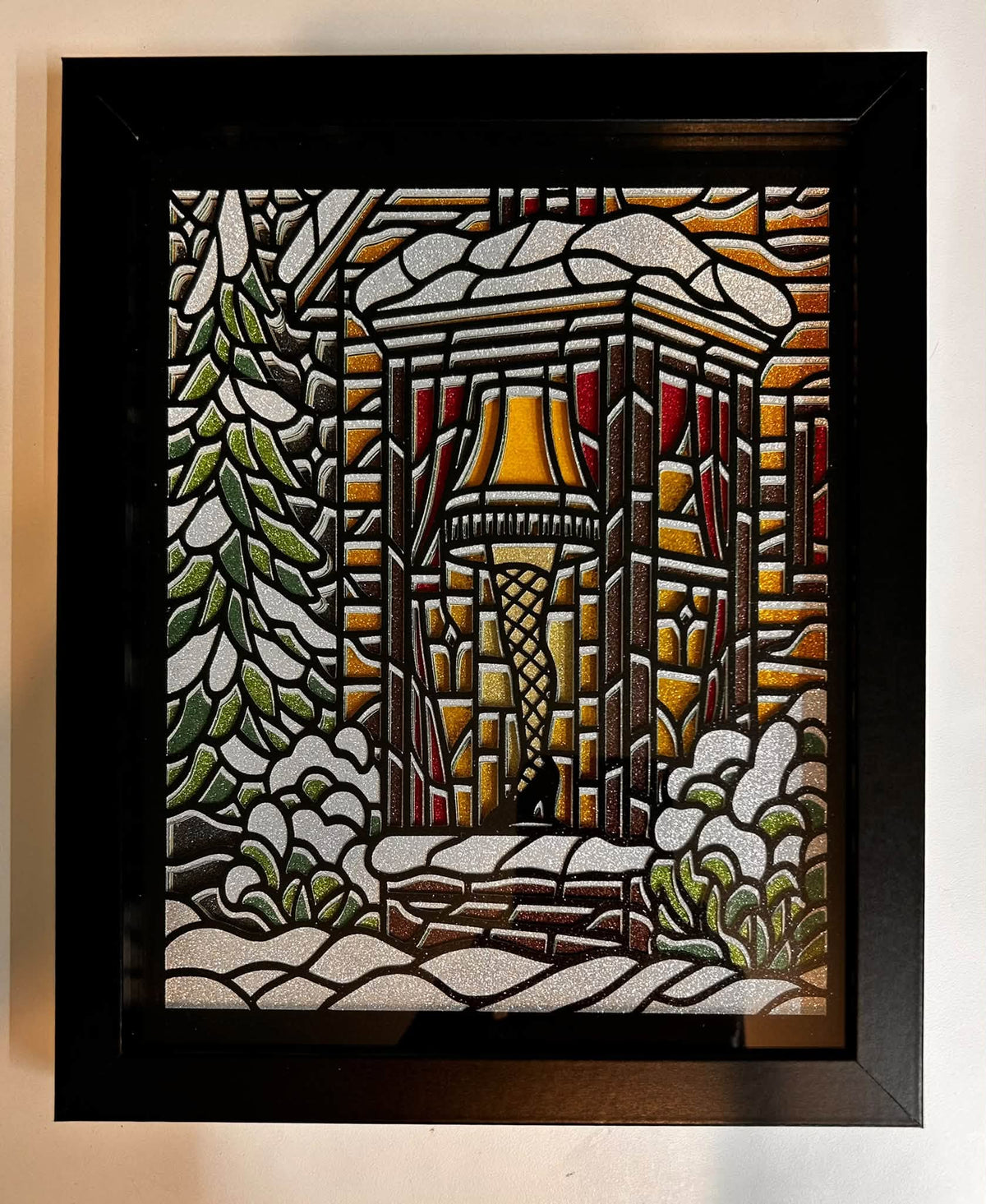 Handmade winter leg lamp layered shadow box
